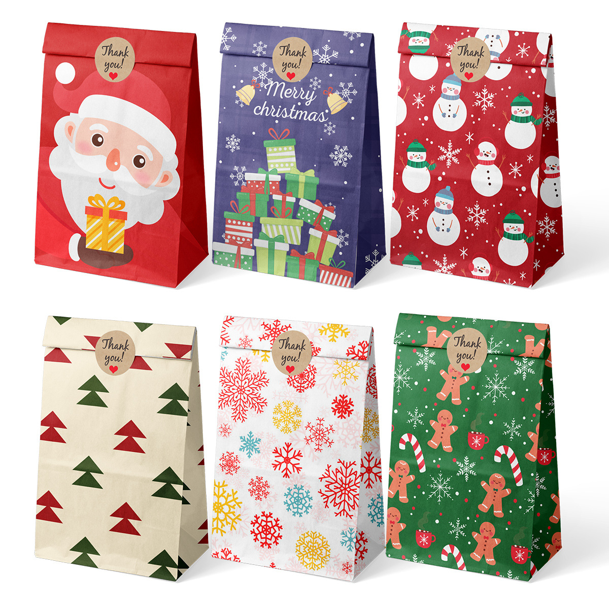 Amazon Hot Selling Christmas Paper Bag Gift Packaging Bag Cartoon Holiday Gift Baking Packaging Paper Bag