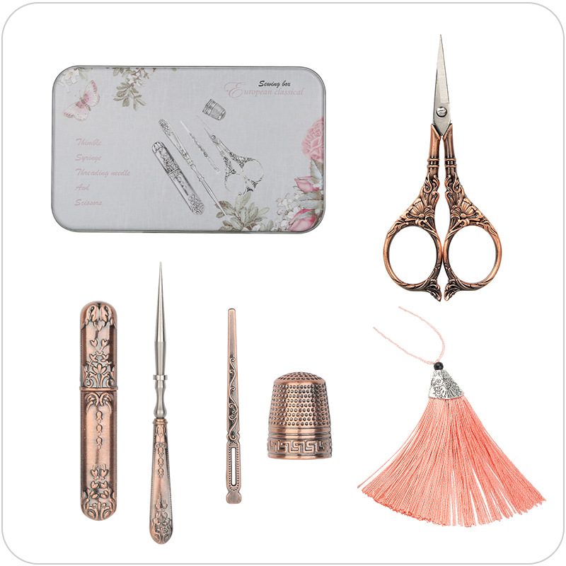 European-style retro five-piece pointed scissors combination scissors suit carved classical scissors wedding dowry sewing box