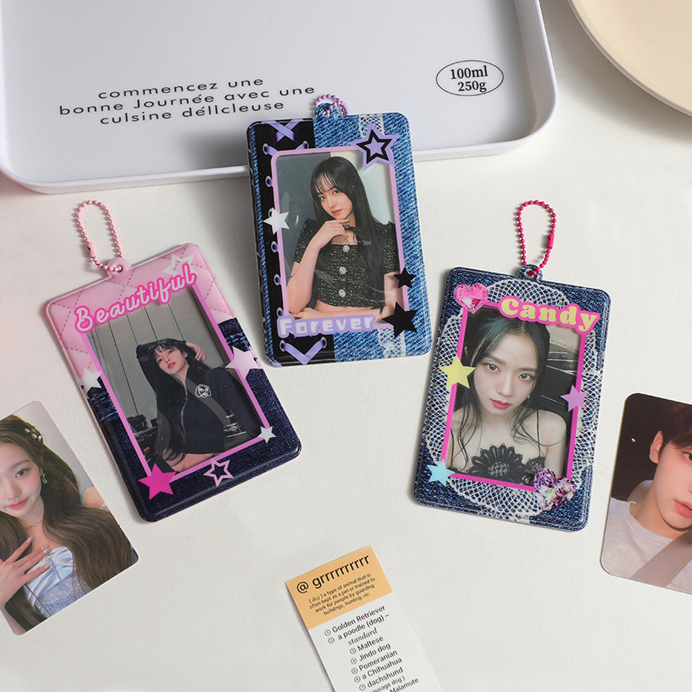 Retro denim series PVC card holder star chasing album card display card bag student ID photo storage backpack pendant