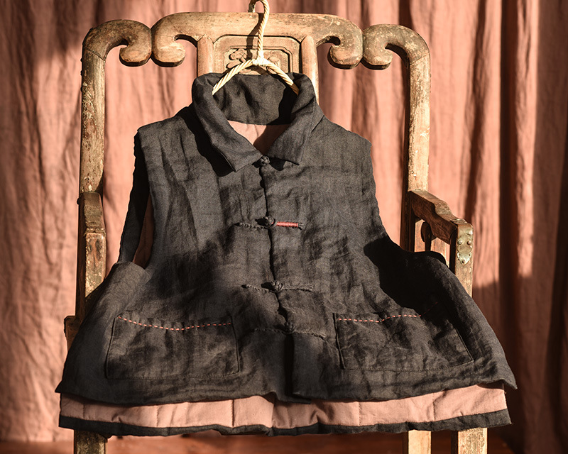 Simo/vêtements pour femmes en coton et lin faits maison gilet en coton à boucle en lin lavé au sable de haute qualité gilet en coton à enroulement rétro_voghion.com