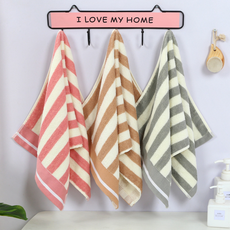 Cotton striped towel 32 strands cotton household thick face towel soft absorbent not easy to shed wool spot wholesale