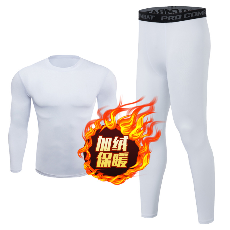 Fitness Clothes Men's Autumn and Winter fleece-lined Tights Running Training Quick-drying Clothes Fitness Pants High Elastic Long-sleeved Sports suit