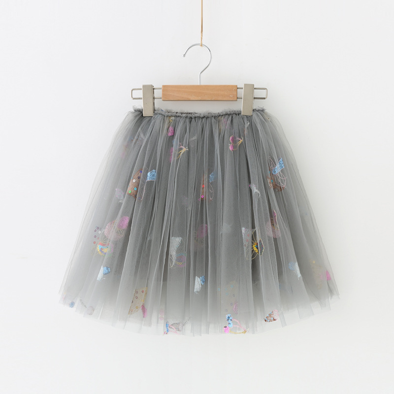 New Children's Skirt Colored Mushroom Skirt Embroidered Three-Dimensional Sequin Pop Skirt Children's Beautiful All-Match Princess Skirt