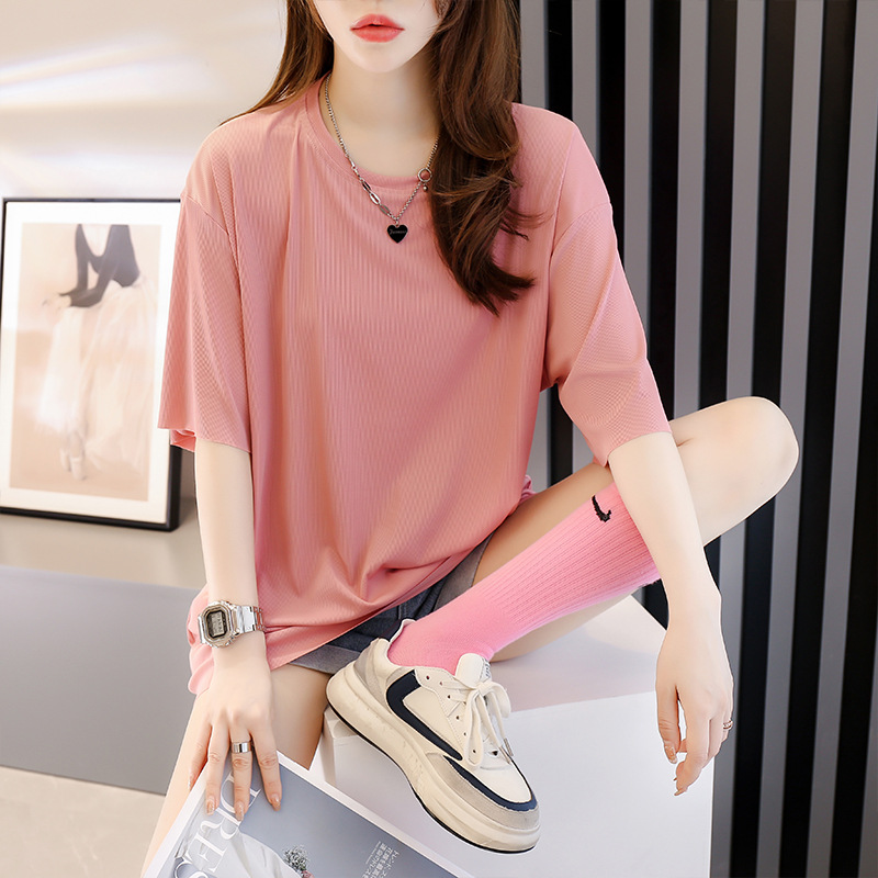 300kg large size thread loose bf summer short sleeve T-shirt women 240kg fat sister base shirt fat mm200 kg tide