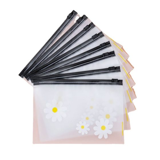 Korean zipper bag daisy bag hair ring packaging translucent frosted edge storage bag pen bag factory direct sales