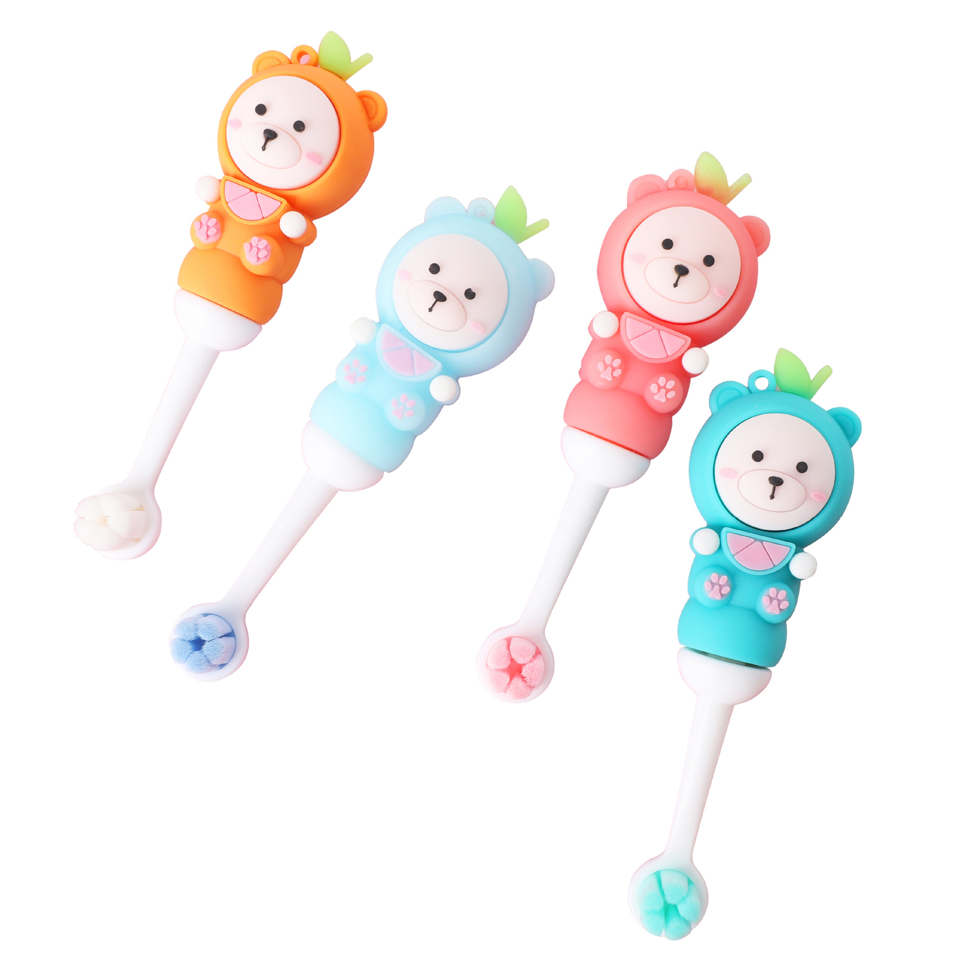 Children's soft hair silicone toothbrush cute fruit bear toothbrush 0-9 years old baby boys and girls supermarket wholesale children's toothbrush