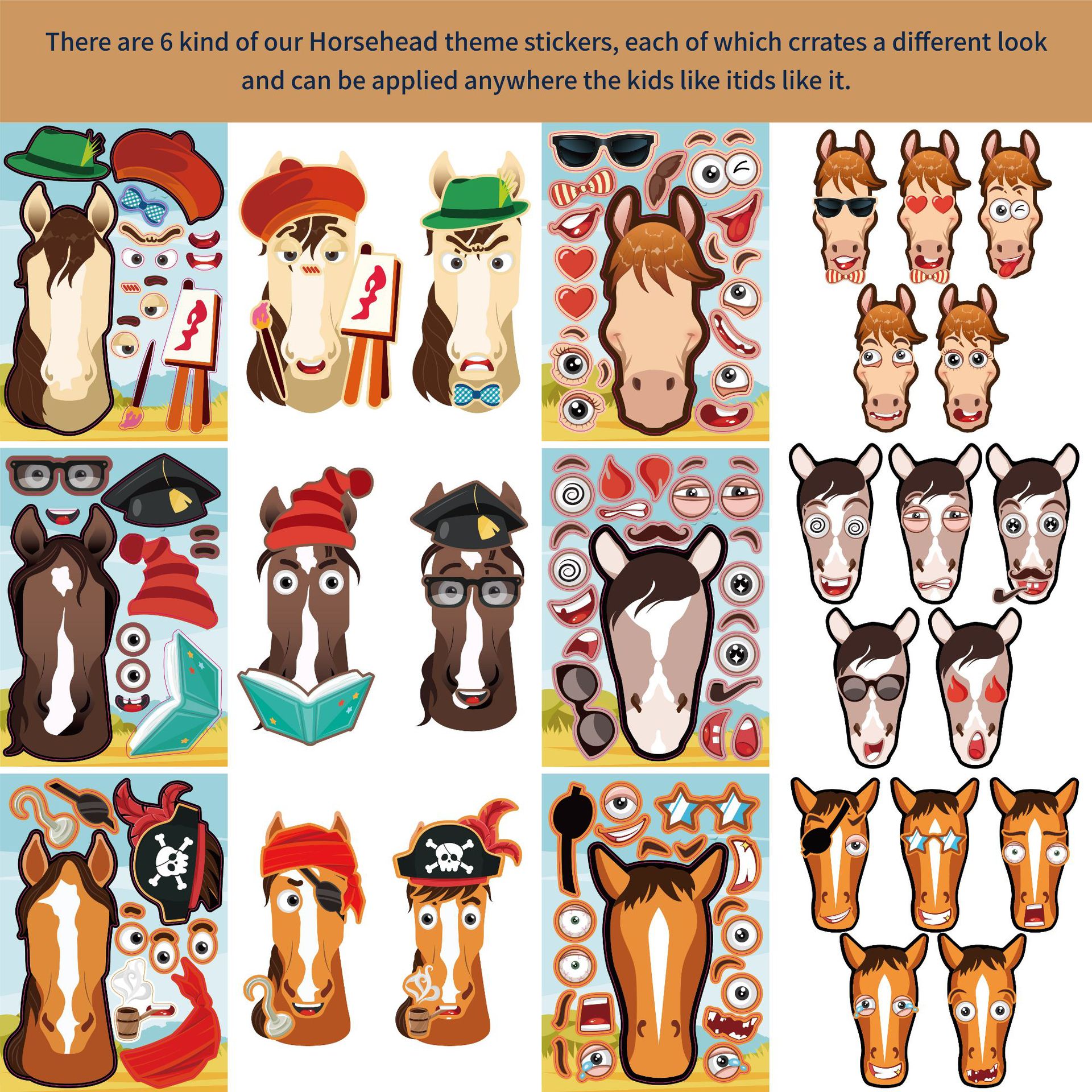 CM2306003 Amazon cross-border children's cartoon birthday party parent-child interactive elf horse toy sticker