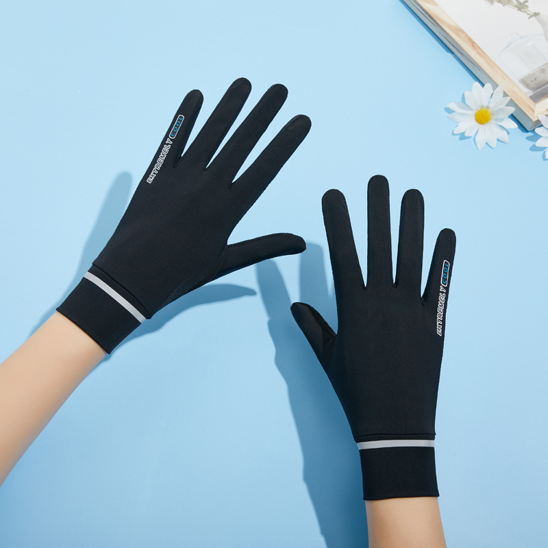 Summer electric car sunscreen gloves women's anti-ultraviolet thin ice silk full finger driving cycling Korean touch screen finger