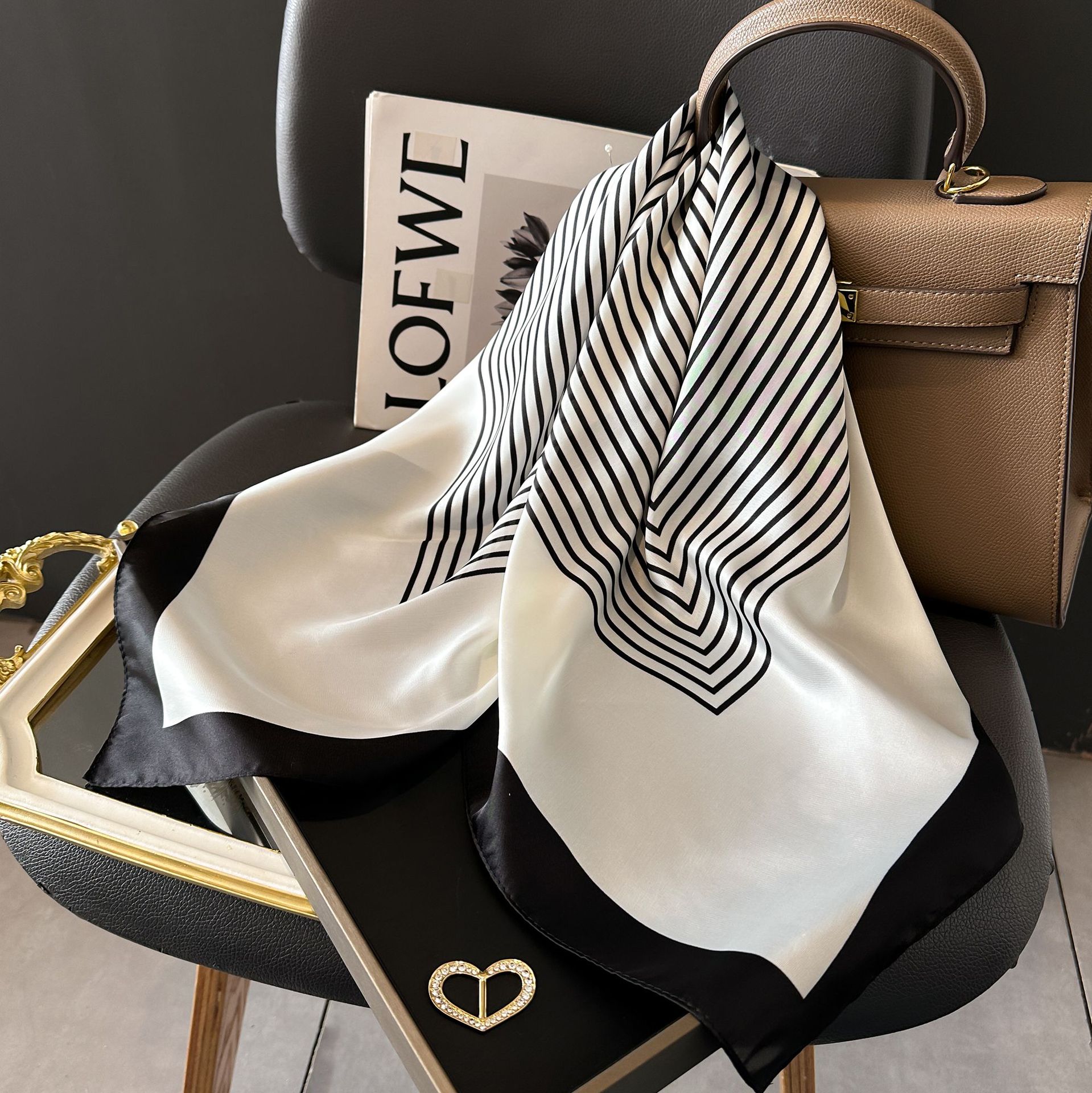 New artificial silk scarf square scarf versatile high-grade professional scarf decorative tie bag ribbon French Fashion square scarf
