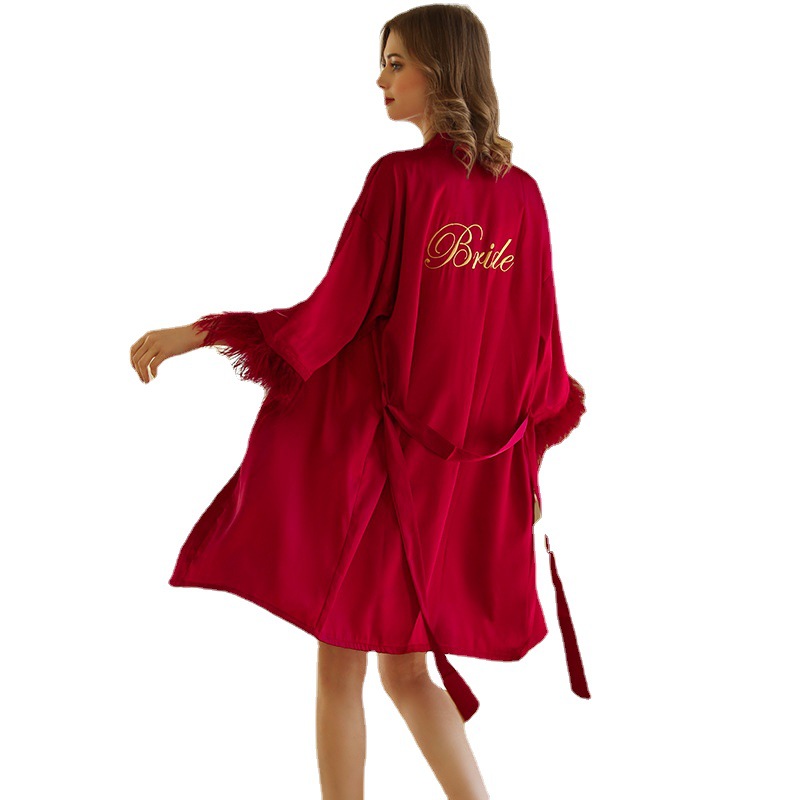 bride Gown morning Gown Lady nightgown wedding makeup bridesmaid group wedding kimono Satin Ice silk bathrobe