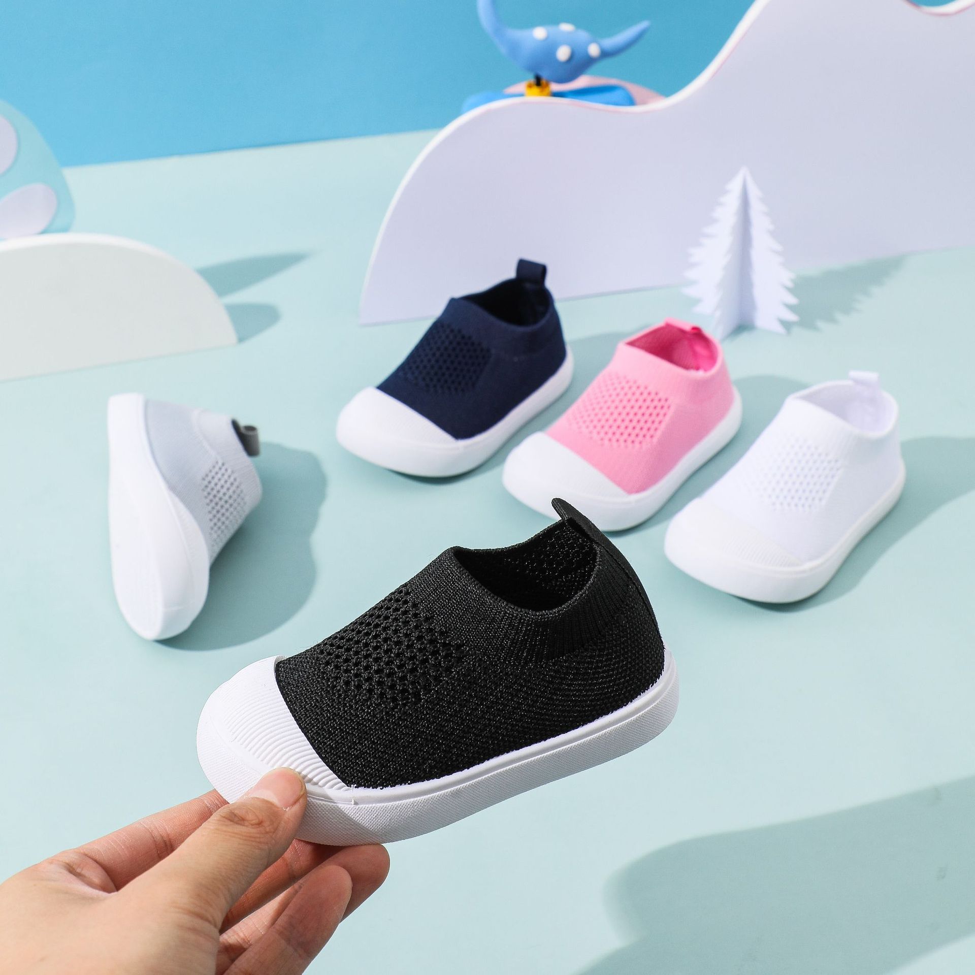 Baby toddler shoes fly woven breathable non-slip socks shoes soft soled indoor shoes for boys and girls children kindergarten cross-border generation