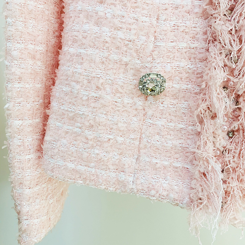 Spot 2024 Autumn and Winter New European and American Star Tweed Diamond Buckle Streamer Edge Heavy Industry Beaded Jacket Coat_voghion.com