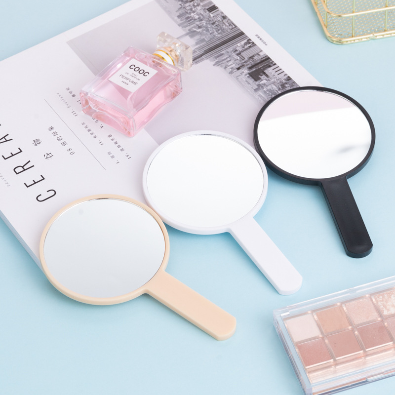 Factory Wholesale Mirror Round Handle Mirror Beauty Makeup Dressing Mirror Simple Handheld Mirror Portable Mini Small Mirror