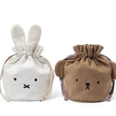 Japanese corduroy beige flying drawstring drawstring bag Boris Bear travel portable cosmetic storage bag wash bag