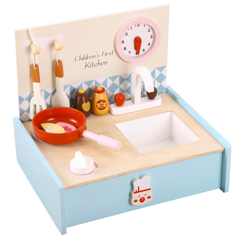 Children's Day Gift Wooden Toy Mini Kitchen Set Play House Simulation Kitchenware Tableware Toys for Boys and Girls
