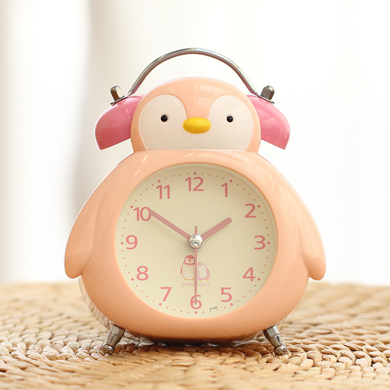 Noisy Bell for students and children bedside luminous sweep seconds mute walk bedroom bedside penguin cartoon bell alarm clock