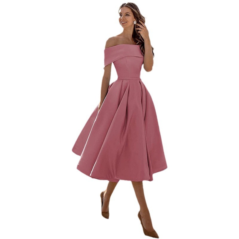 2025 European and American Summer Wholesale Women's Shoulder Bridesmaid Dress Short Satin Party Formal Dress Long Dress