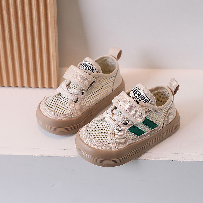 2024 Spring and Summer Mesh Breathable Canvas Shoes Summer Children's Korean Board Shoes for Boys and Girls Velcro Single Mesh Shoes