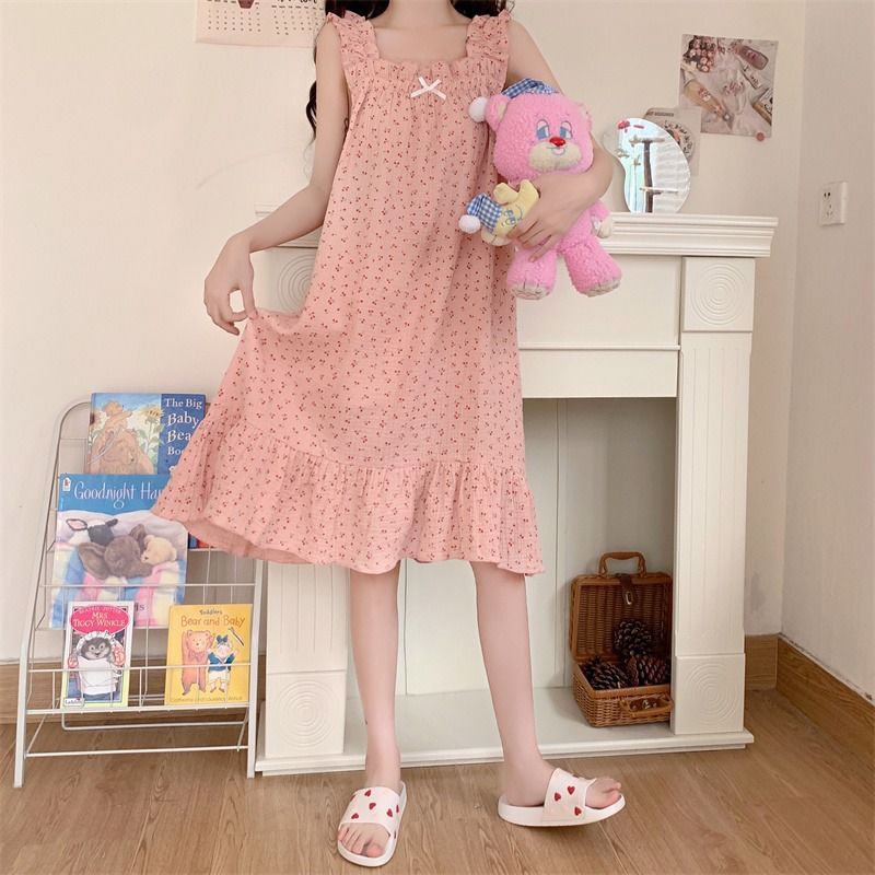 Pajamas Women's Spring and Summer Large Size Sweet Pure Desire Style ins Cute Sleeveless 2022 New Summer Sling Nightgown