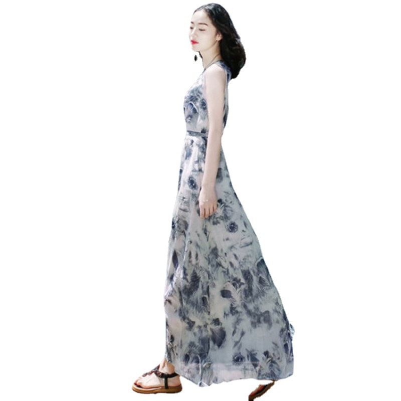 2023 Summer New Dress Slim Sleeveless Dress Long Dress Seaside Holiday Beach Dress