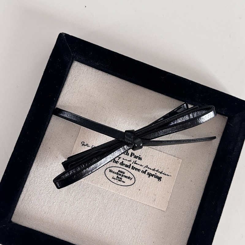 Blogger coreano Stesso stile retrò semplice fiocco in pelle forcina per capelli anteriore-fronte clip Liu nero clip forcina laterale clip_voghion.com