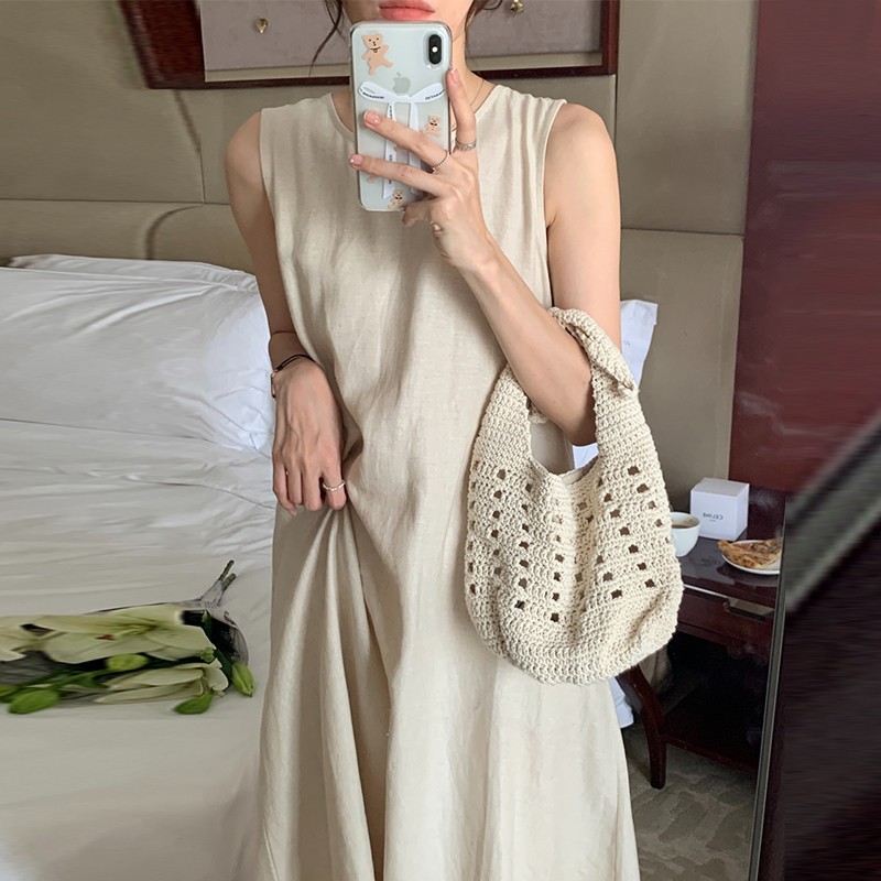 2024 New French Style Hepburn Style Long Dress Women's Summer Chic and Unique Black Back Hollow-Out Sleeveless Vest