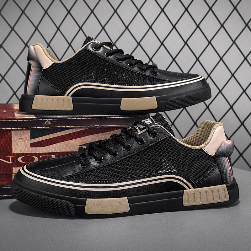 Lace-up College Style Sports Men's Shoes Large Size Round Head Student Color-matching Sneakers Spring and Autumn Breathable Mesh Casual Shoes Cross-Border