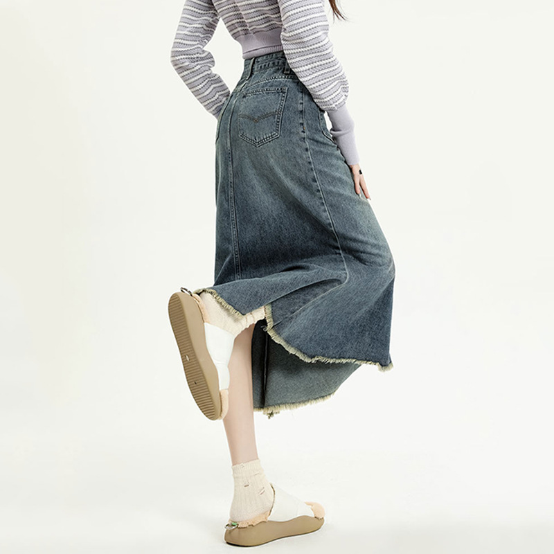 Vintage Denim Skirt Women's Summer 2023 New Design High Waist Slim A- line Hip Fishtail Skirt