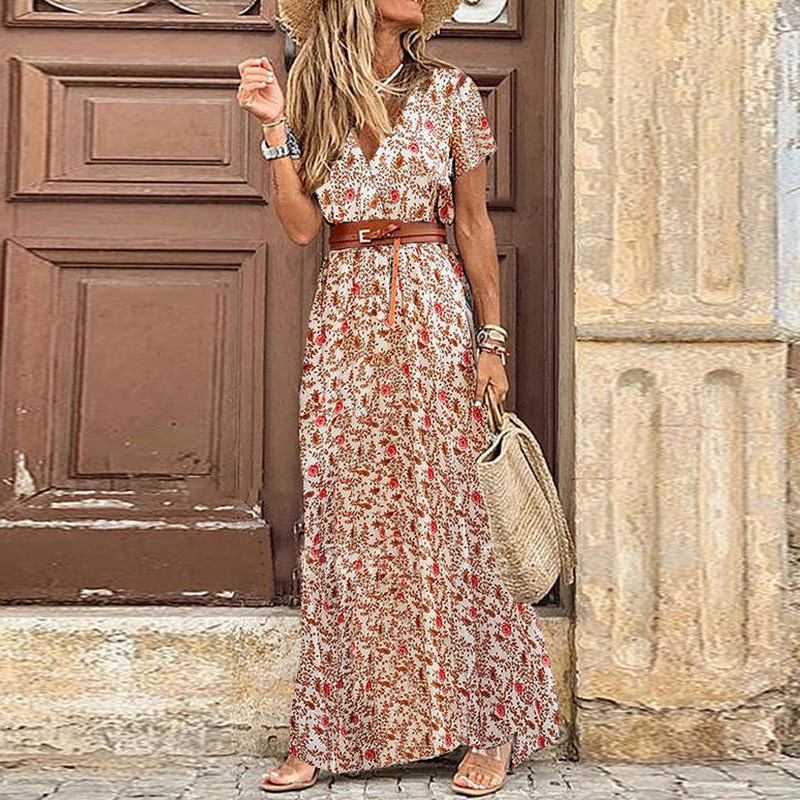 2020EBAY AliExpress WISH hot sale women's fashion boho v-neck floral dress