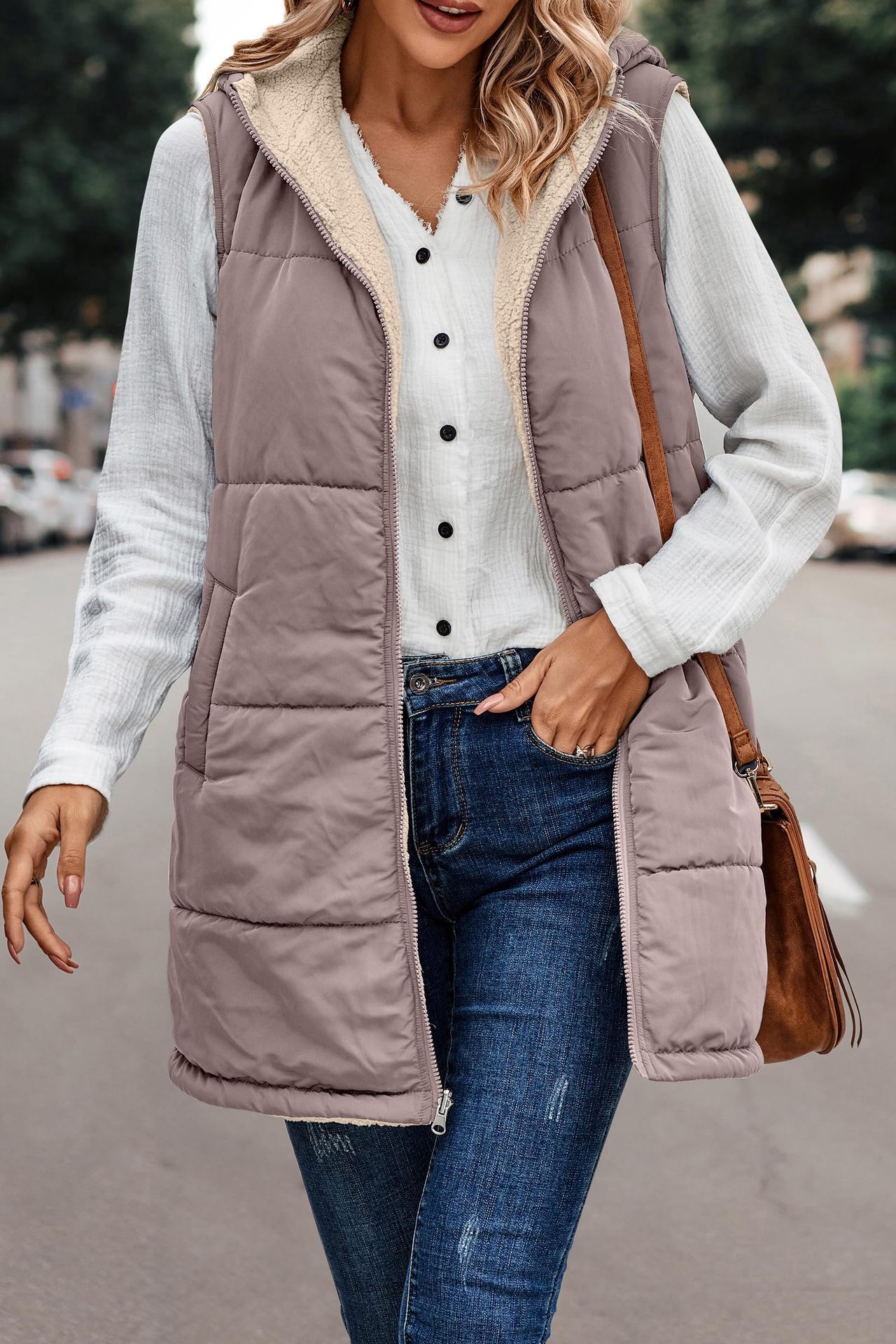 In stock 2023 new European and American solid color hooded cotton-padded vest double-sided warm cardigan windproof coat_voghion.com