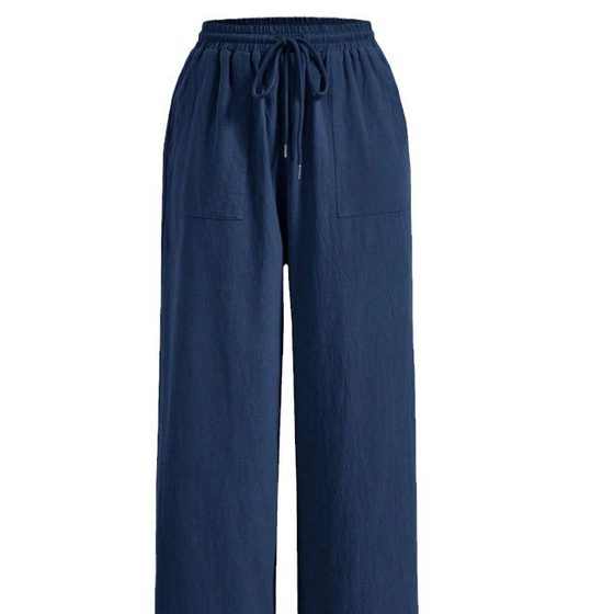 Amazon cross-border foreign trade European and American new women's casual solid color drawstring straight micro-pull pocket casual pants