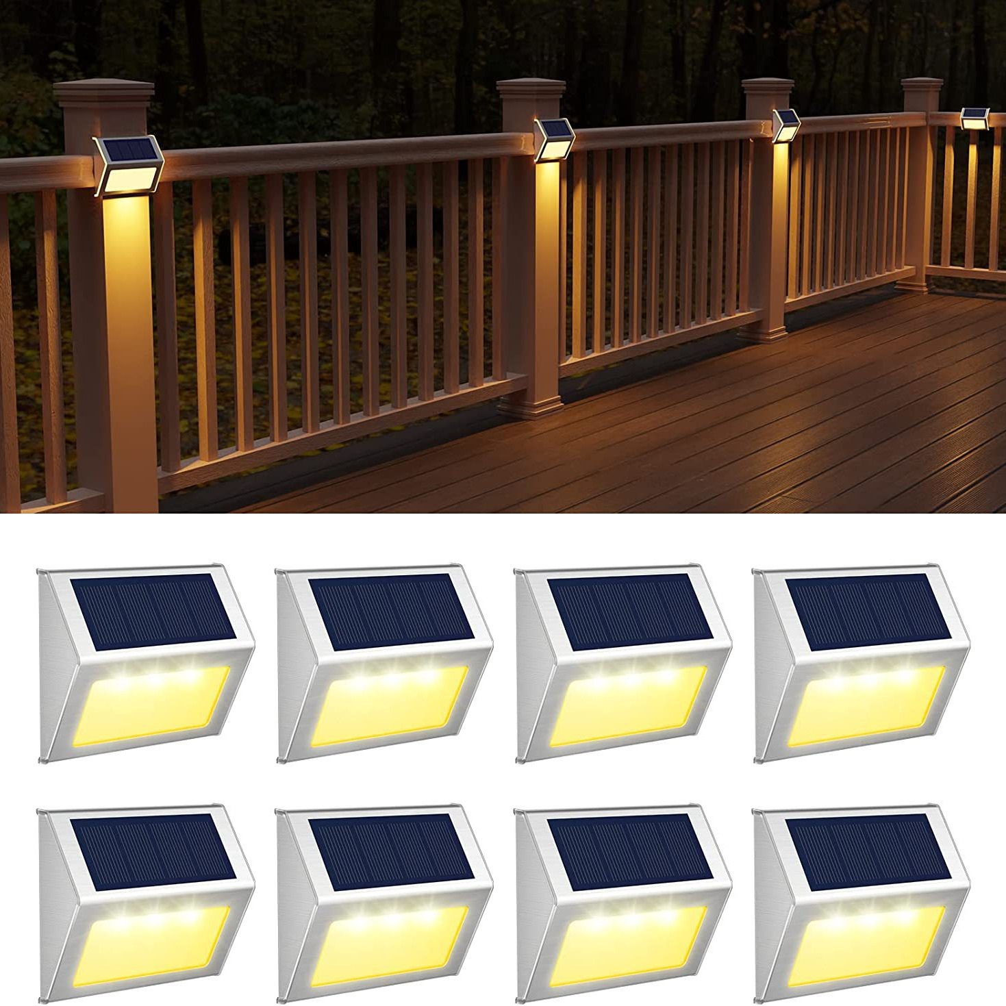 Cross border solar staircase stainless steel 3led ladder light outdoor rainproof wall lamp fence lamp night light