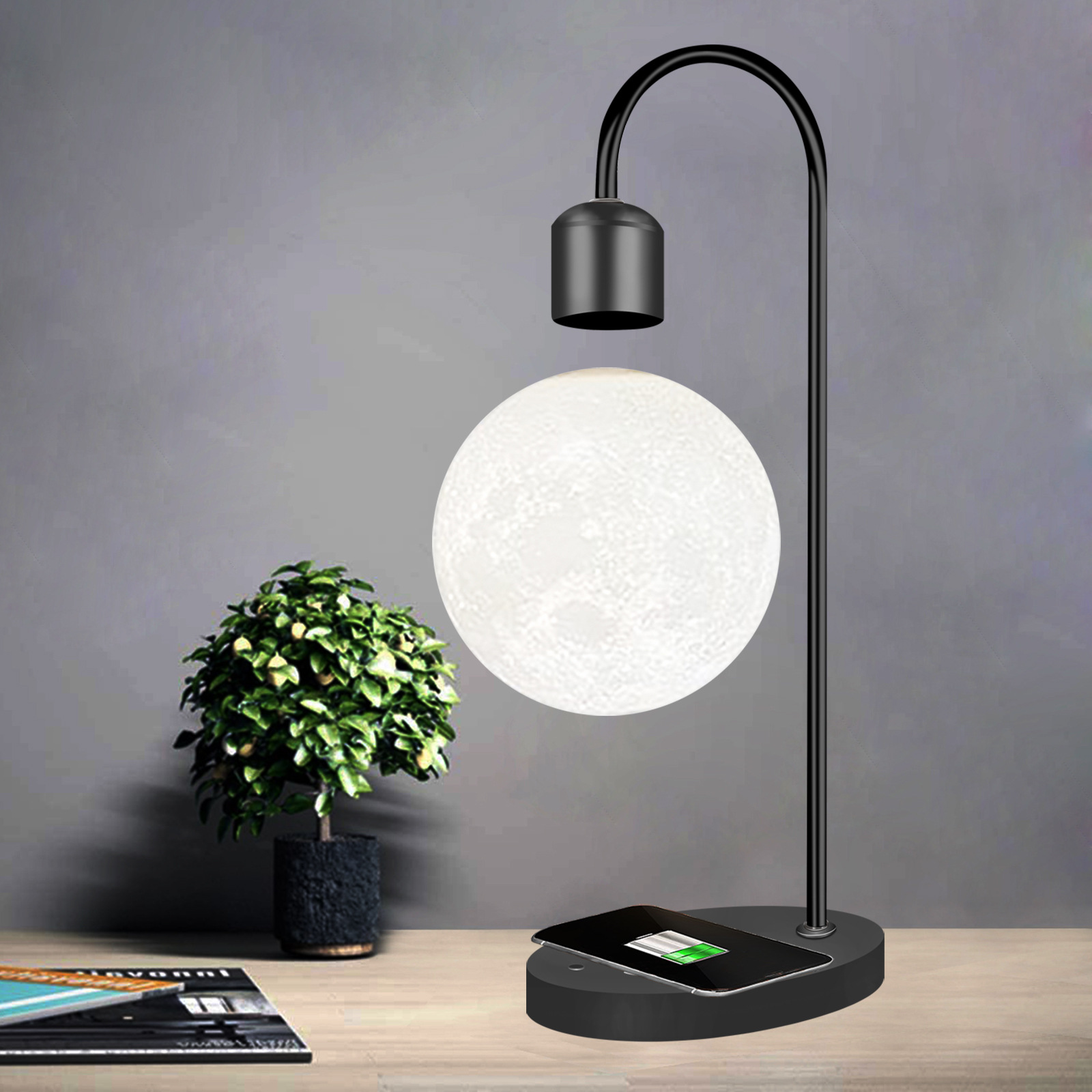 Suspension moon lamp 3D printing integrated seamless creative magnetic levitation moon table lamp home decoration LED night light