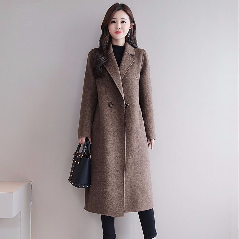 new Korean style loose coat mid-length thickened woolen coat women's autumn and winter suit collar large_voghion.com