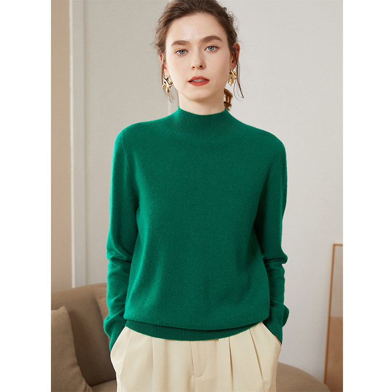 Autumn and Winter new first-line clothing half turtleneck cashmere sweater women's seamless one-piece knitted wool bottoming shirt wholesale