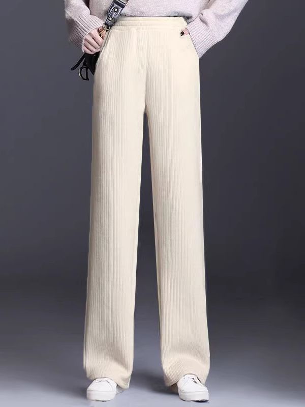 Special offer corduroy wide-leg pants for women autumn and winter 2023 new fleece-lined high waist draping straight casual corduroy pants