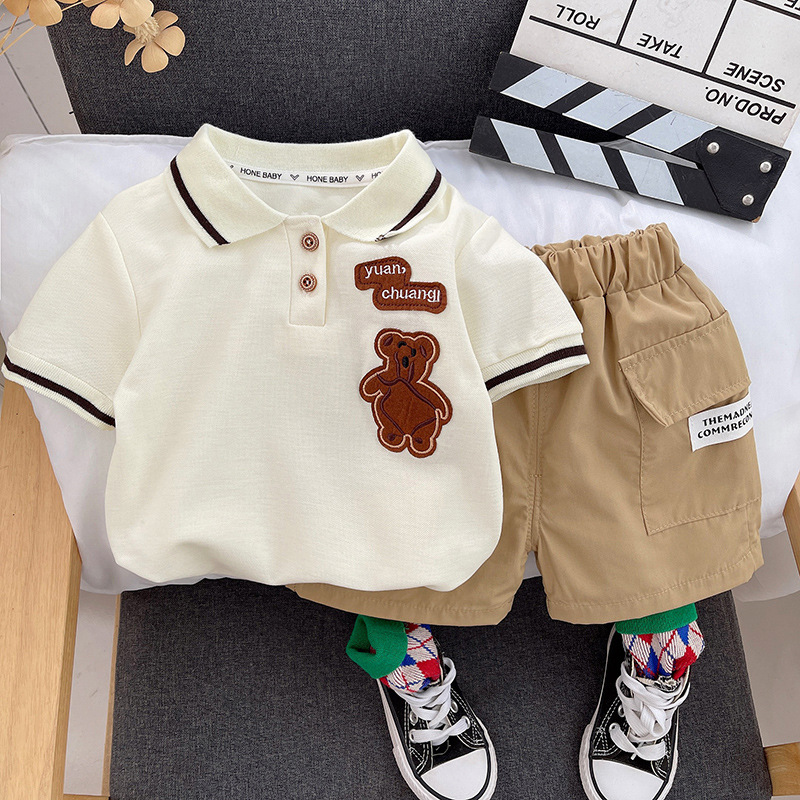 New Cartoon Children's Pure Short-sleeved suit Cotton Girls' Summer Baby Clothes Pants Korean Style Children's Wear Two-piece Set