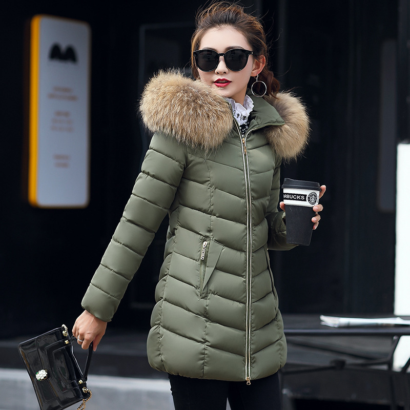 2022 Winter new Korean style women's cotton-padded coat Women's Mid-length slim-fit cotton-padded jacket large fur collar down jacket women's coat