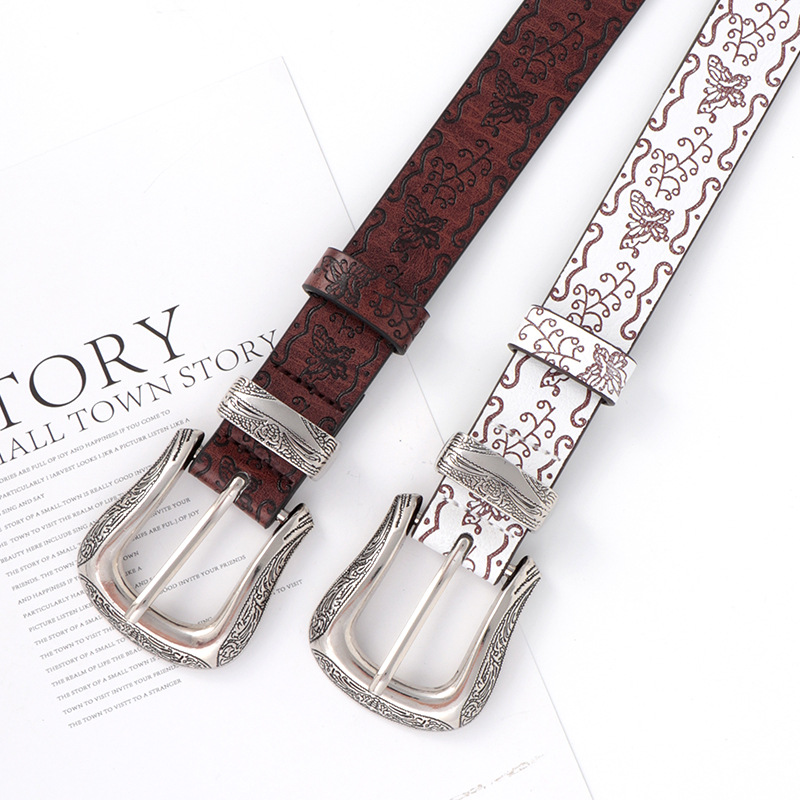 Printed Butterfly Belt Women's American Style Vintage Old-fashioned All-match High-end Jeans Accessories Trendy Student Waist Belt