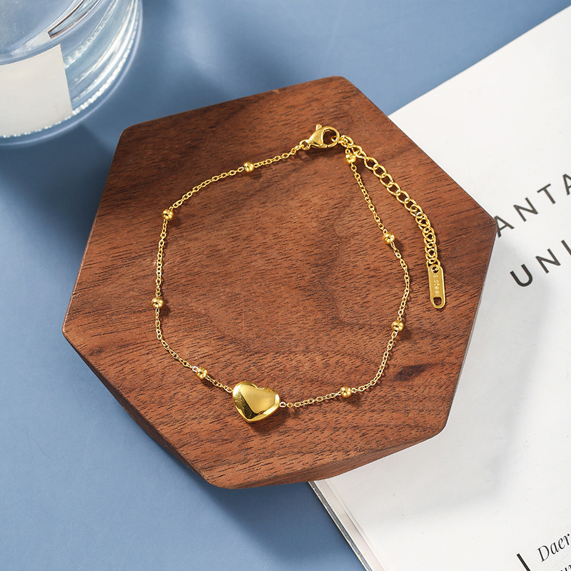 Titanium Steel 18K Gold Love Anklet Women's Ins Style Niche Design New Mori Style Simple New Heart-shaped Accessories