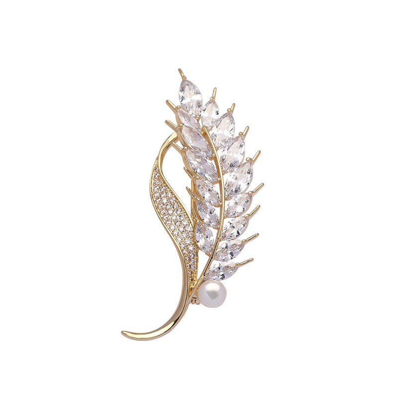 Korean Style Fashionable Elegant Crystal Wheat Ear Brooch Elegant All-Match Pearls and Diamonds Women's Pin Silk Towel Buckle Dual-Use