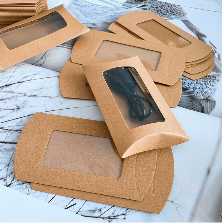 Cross-border creative pillow-shaped carton Kraft paper window box small jewelry Candy packing box white card pillow box wholesale