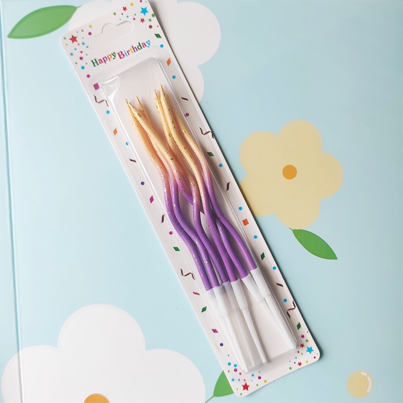 Cross-border hot selling curve birthday candle rotating curved two-color cake candle color Party children candle wholesale