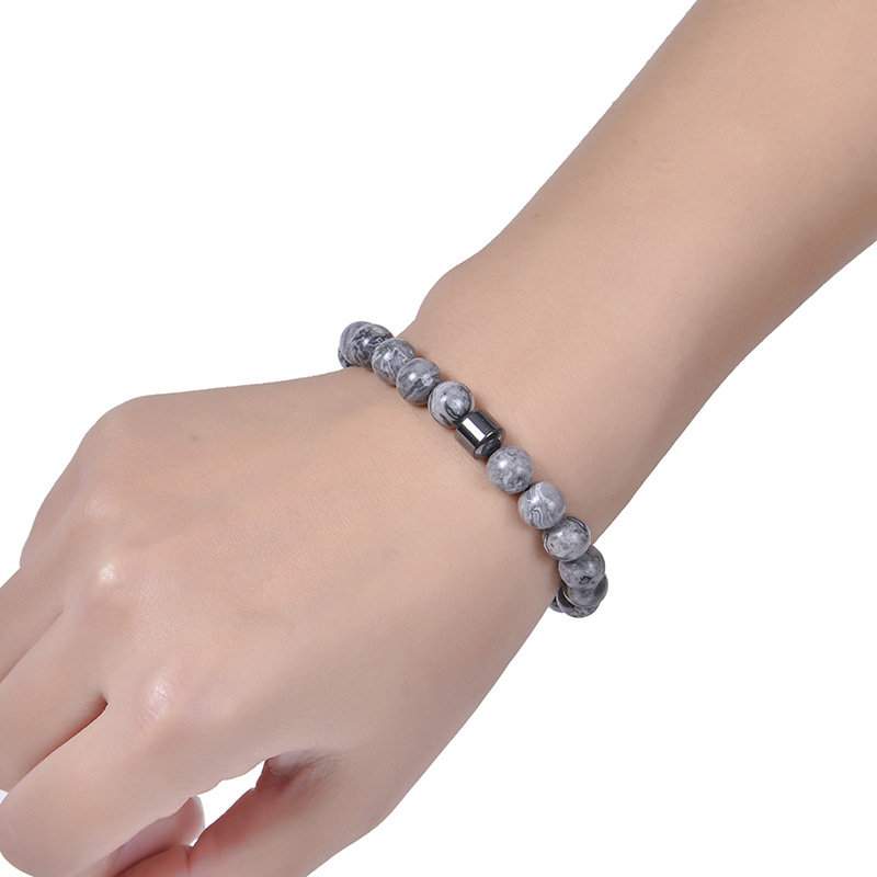 AliExpress Wish new 8MM black volcanic stone agate stone bracelet elastic rope black magnet beaded bracelet