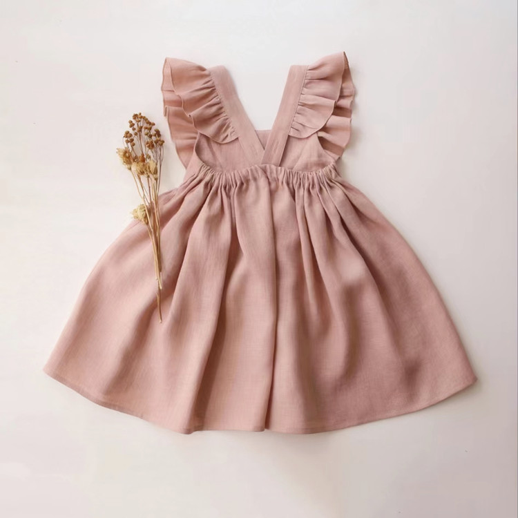 嬰幼兒棉麻連衣裙女寶寶夏季背心裙亞馬遜國際站跨境童裝衣服ins