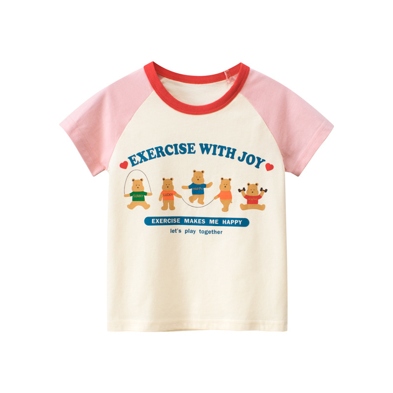 Children's clothing 2024 summer new children's T-shirt girls Korean cartoon bear short sleeve jacket a generation of hair
