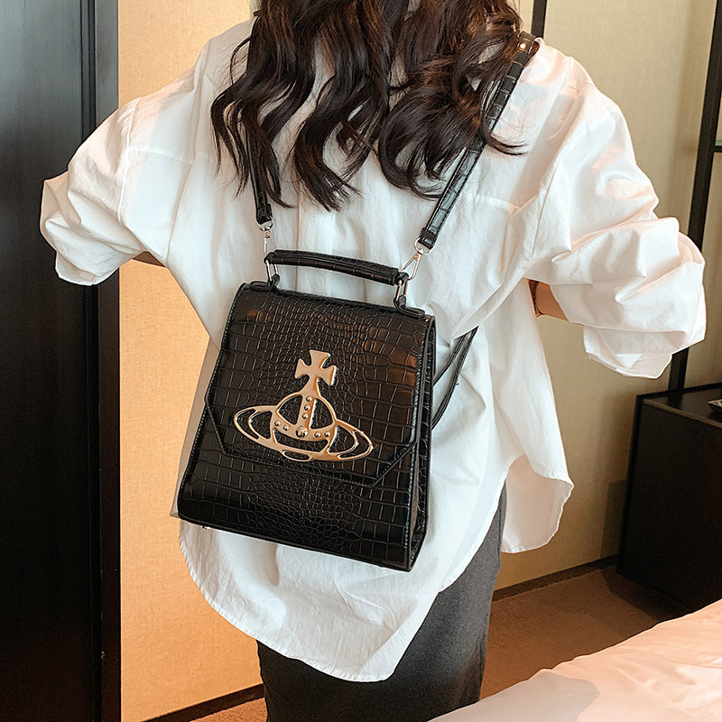Xi Empress Crocodile Pattern Double Shoulder Bag 2023 New Model Large Capacity Black Niche High-Quality Saturn Women's Bag