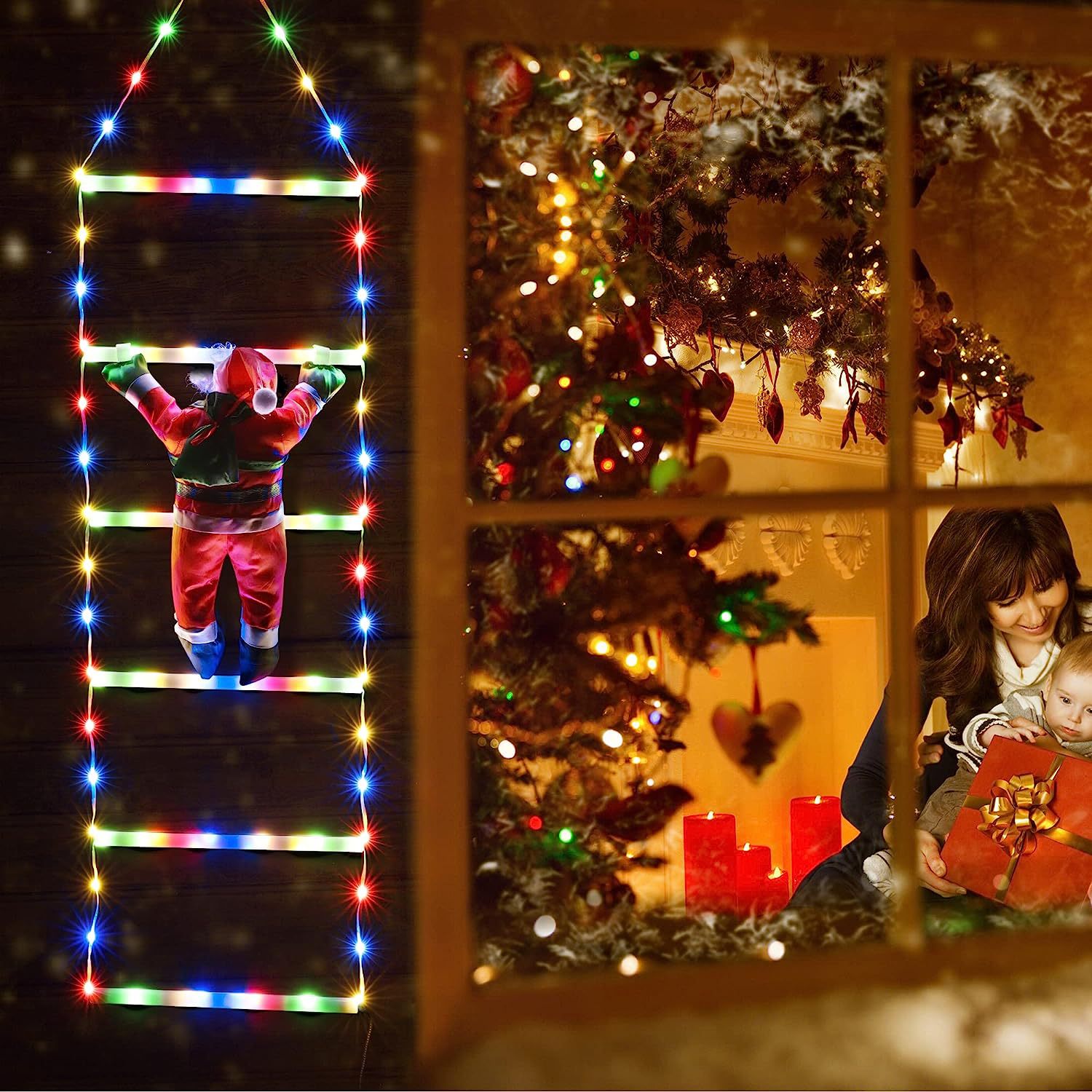 LED Weihnachtsleiter Lichtleiste Zubehör Klettern Weihnachtsmann für Innen- und Außenbereich Weihnachtsdeko Lichtzubehör_voghion.com