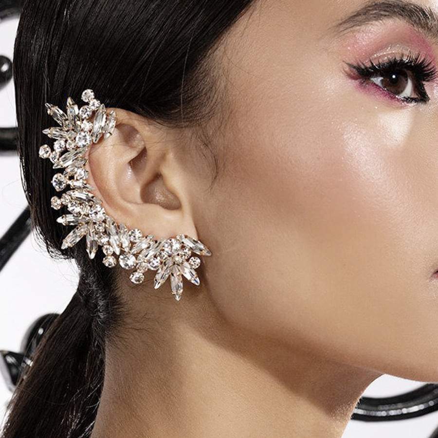 Cross-border New Shiny Diamond Earrings Women's European and American Fashion Luxury Bride's Personalized Non-perforated Rhinestone Ear Clip Jewelry