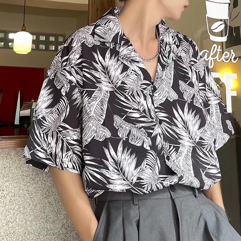 Hawaiian Floral Short-sleeved Shirt Men's Loose All-match Summer Thin Shirt Hong Kong-style Instagram Popular Brand Handsome Jacket